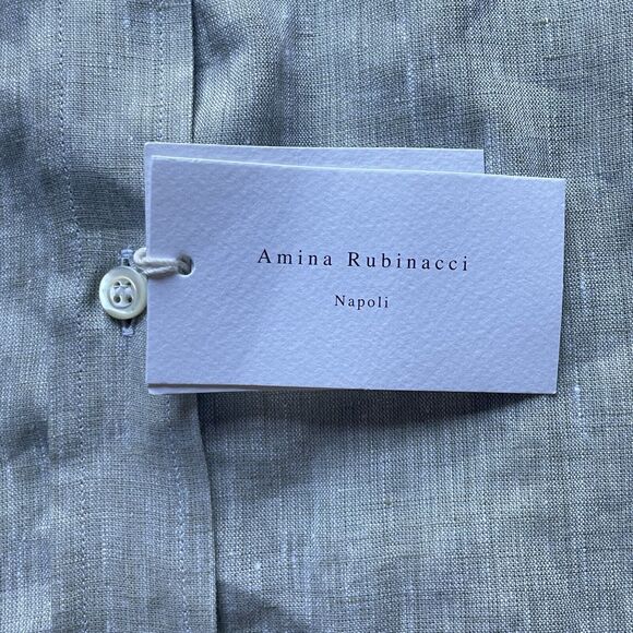 NWT Amina Rubinacci Napoli Costanza Green Italy 100% Linen Shirt Size 48 Women - Picture 4 of 13